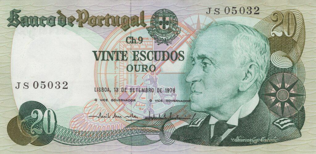 PORTUGAL billet de 20 Escudos 13-09-1978, Amiral Gago Coutinho - Pick-176a(1)