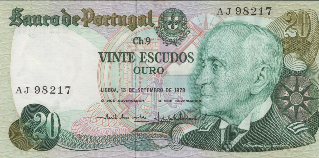 PORTUGAL billet de 20 Escudos 13-09-1978, Amiral Gago Coutinho - Pick-176a(1)