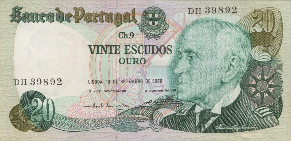 PORTUGAL billet de 20 Escudos 13-09-1978, Amiral Gago Coutinho - Pick-176a(4)