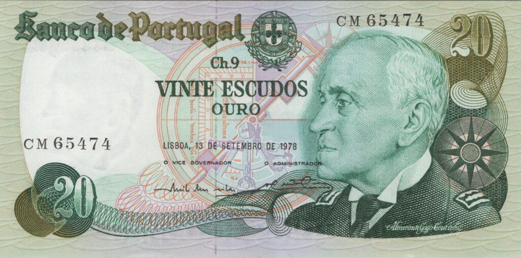 PORTUGAL billet de 20 Escudos 13-09-1978, Amiral Gago Coutinho - Pick-176a(4)