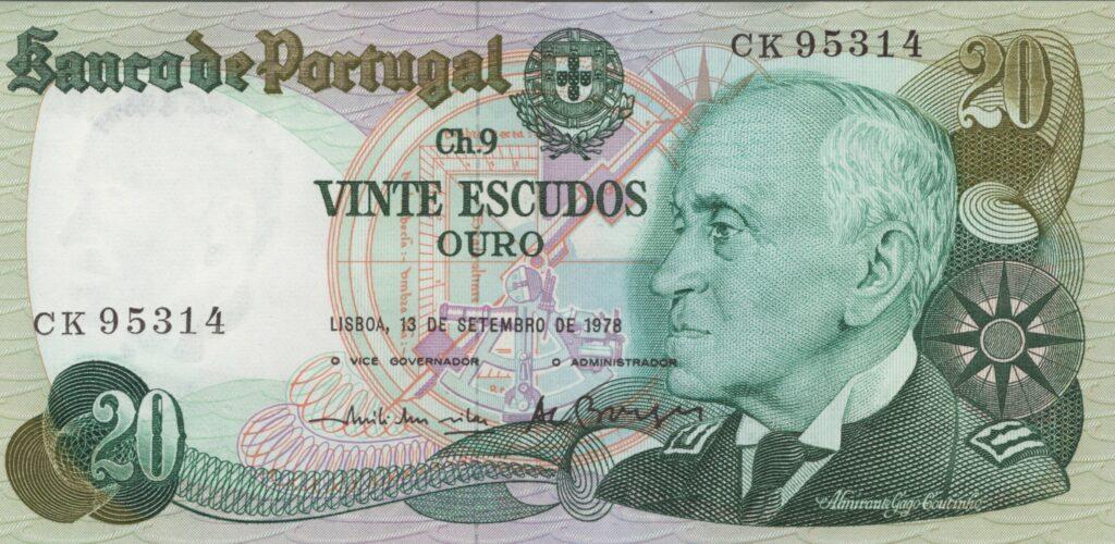 PORTUGAL billet de 20 Escudos 13-09-1978, Amiral Gago Coutinho - Pick-176a(5)