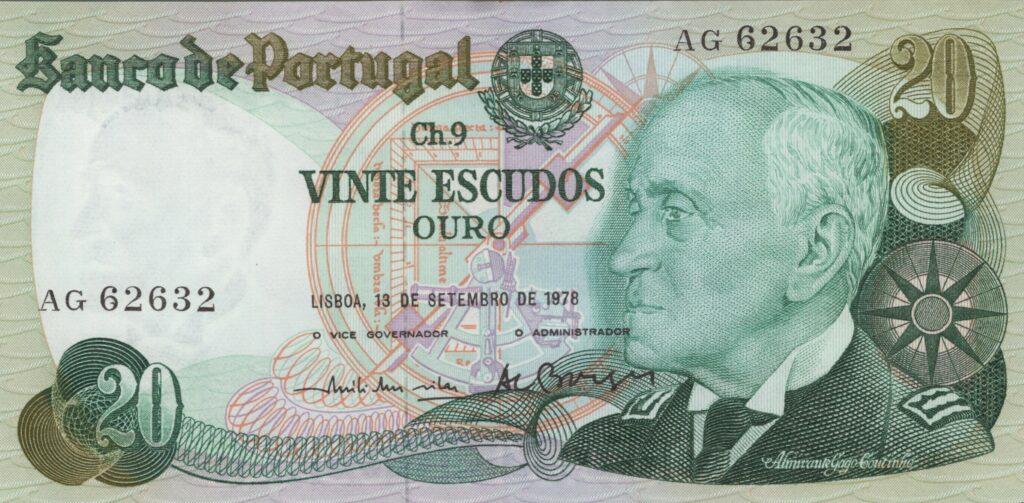 PORTUGAL billet de 20 Escudos 13-09-1978, Amiral Gago Coutinho - Pick-176a(5)