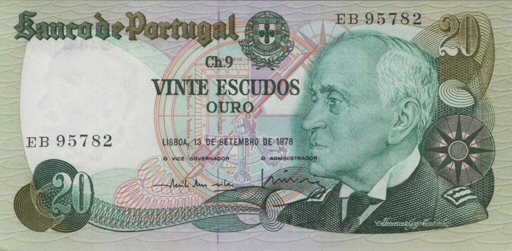 PORTUGAL billet de 20 Escudos 13-09-1978, Amiral Gago Coutinho - Pick-176a(6)