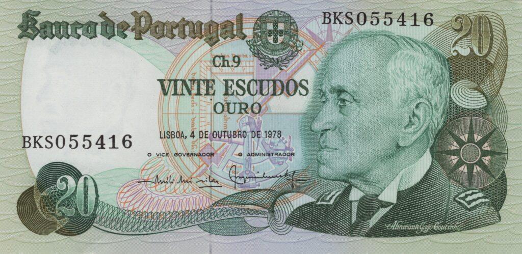 PORTUGAL billet de 20 Escudos 04-10-1978, Amiral Gago Coutinho - Pick-176b(3)