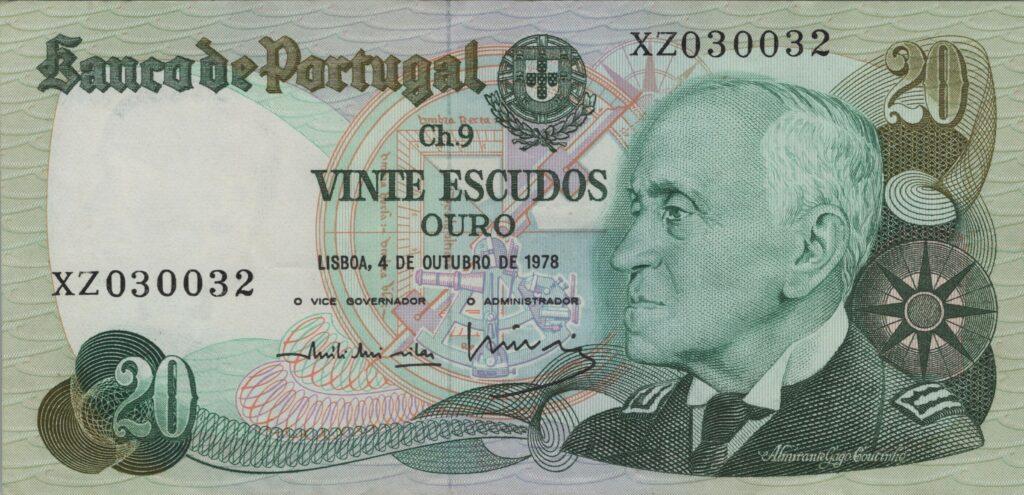 PORTUGAL billet de 20 Escudos 04-10-1978, Amiral Gago Coutinho - Pick-176b(6)