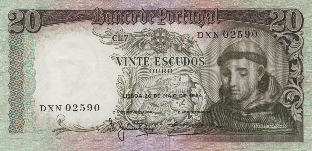 PORTUGAL billet de 20 Escudos 26-05-1964, Saint-Antoine - Pick-167b(2)
