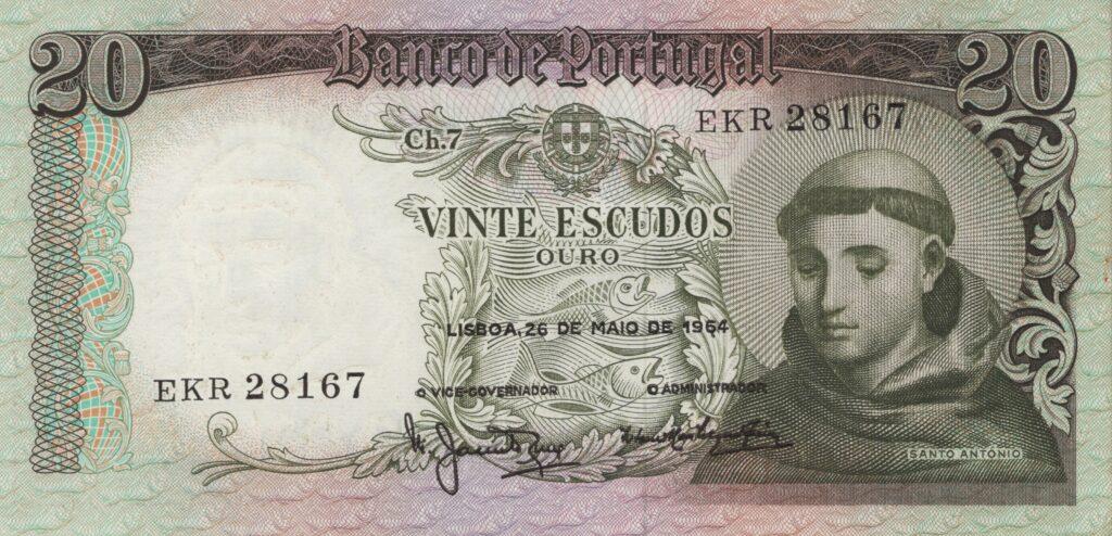 PORTUGAL billet de 20 Escudos 26-05-1964, Saint-Antoine - Pick-167b(7)