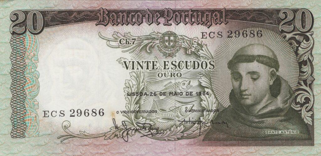 PORTUGAL billet de 20 Escudos 26-05-1964, Saint-Antoine - Pick-167b(8)
