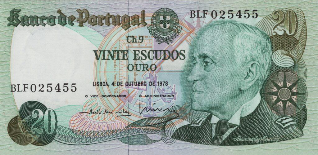 PORTUGAL billet de 20 Escudos 04-10-1978, Amiral Gago Coutinho - Pick-176b(6)
