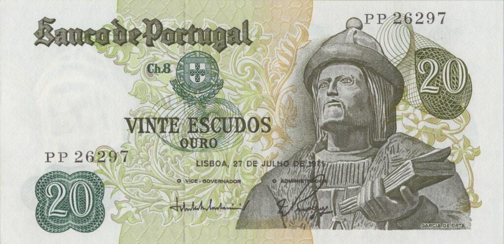 PORTUGAL billet de 20 Escudos 27-07-1971, Garcia de Orta - Pick-173(6)