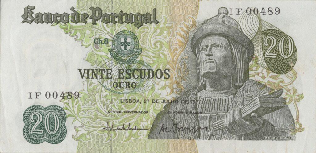 PORTUGAL billet de 20 Escudos 27-07-1971, Garcia de Orta - Pick-173(9)