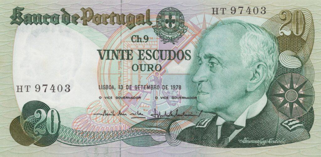 PORTUGAL billet de 20 Escudos 13-09-1978, Amiral Gago Coutinho - Pick-176a(1)