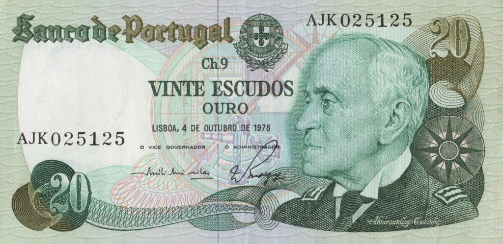 PORTUGAL billet de 20 Escudos 04-10-1978, Amiral Gago Coutinho - Pick-176b(1)