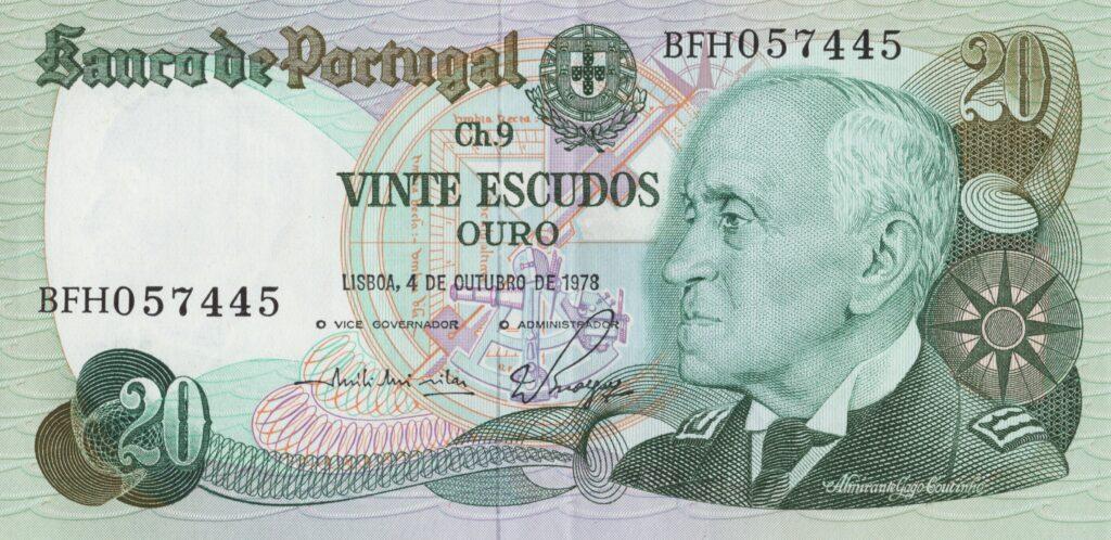 PORTUGAL billet de 20 Escudos 04-10-1978, Amiral Gago Coutinho - Pick-176b(1)