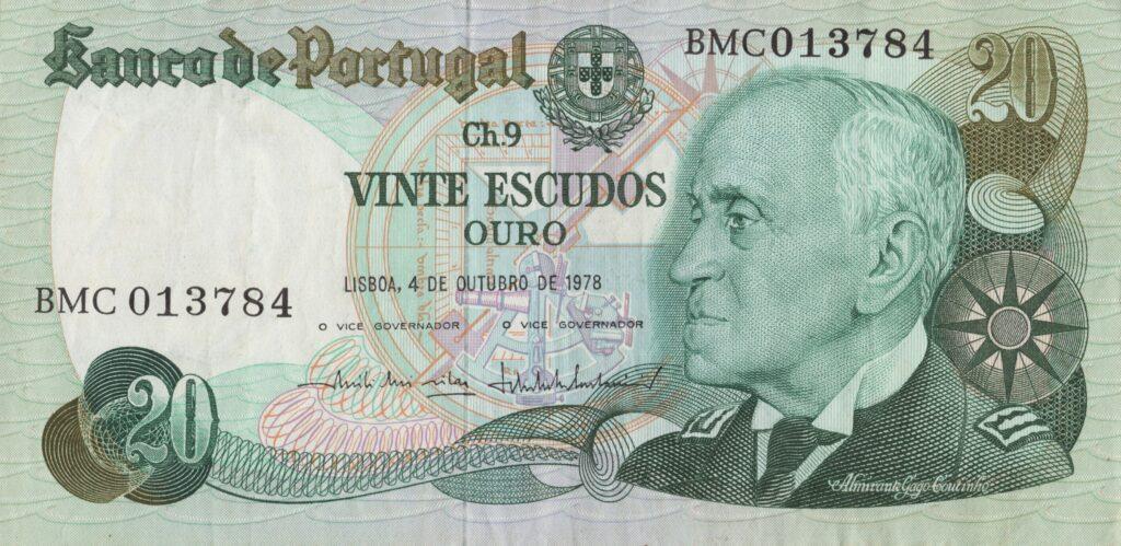 PORTUGAL billet de 20 Escudos 04-10-1978, Amiral Gago Coutinho - Pick-176b(2)