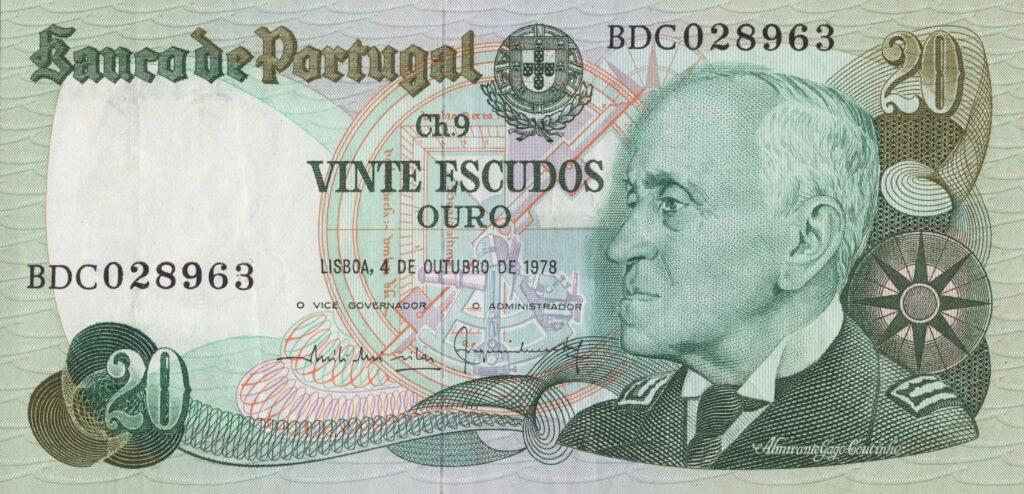 PORTUGAL billet de 20 Escudos 04-10-1978, Amiral Gago Coutinho - Pick-176b(3)