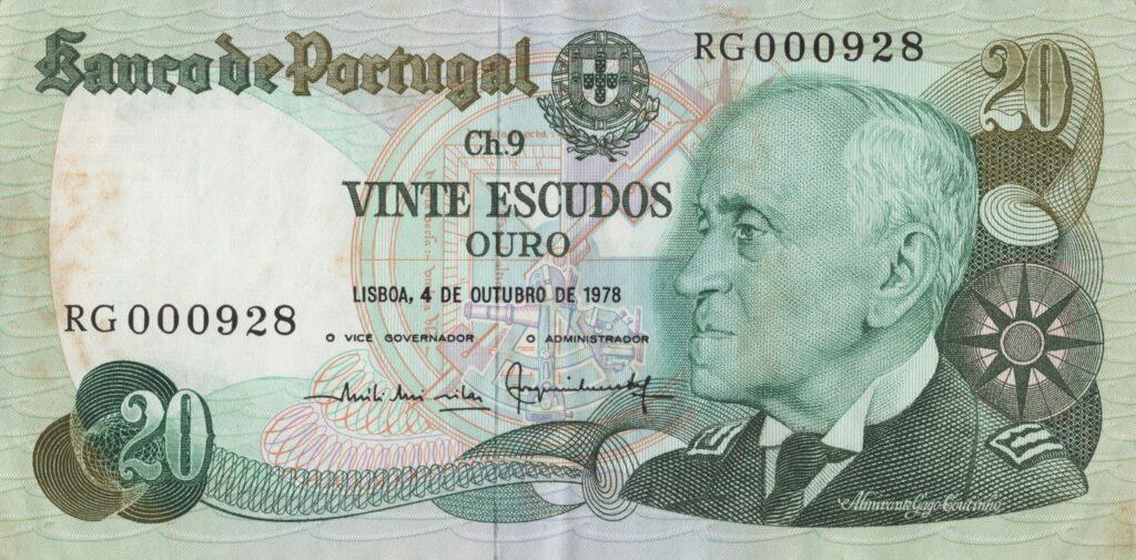 PORTUGAL billet de 20 Escudos 04-10-1978, Amiral Gago Coutinho - Pick-176b(3)