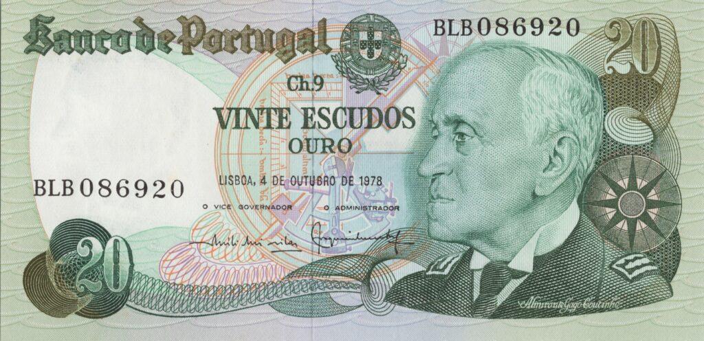 PORTUGAL billet de 20 Escudos 04-10-1978, Amiral Gago Coutinho - Pick-176b(3)