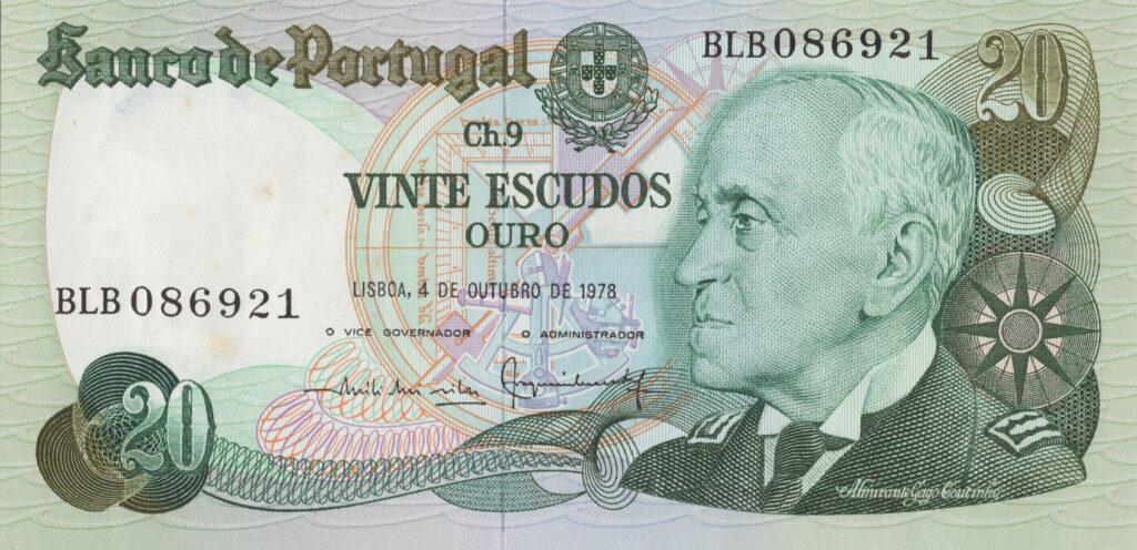 PORTUGAL billet de 20 Escudos 04-10-1978, Amiral Gago Coutinho - Pick-176b(3)