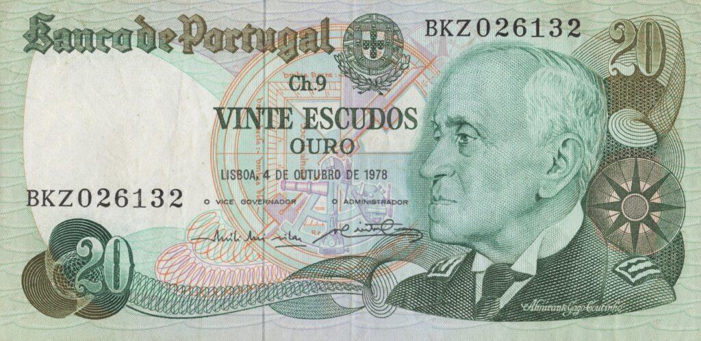 PORTUGAL billet de 20 Escudos 04-10-1978, Amiral Gago Coutinho - Pick-176b(4)