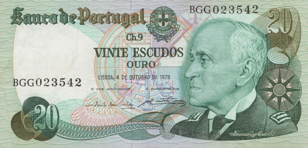 PORTUGAL billet de 20 Escudos 04-10-1978, Amiral Gago Coutinho - Pick-176b(4)