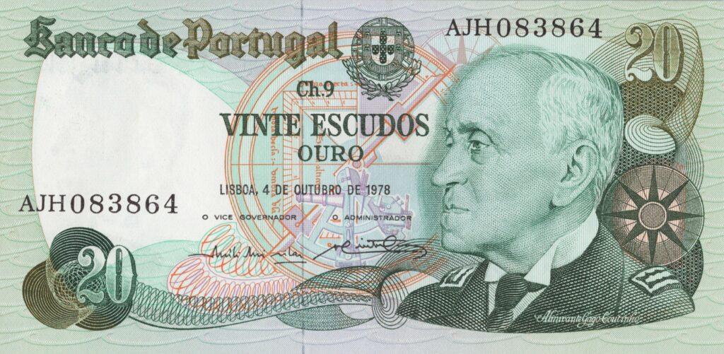 PORTUGAL billet de 20 Escudos 04-10-1978, Amiral Gago Coutinho - Pick-176b(4)