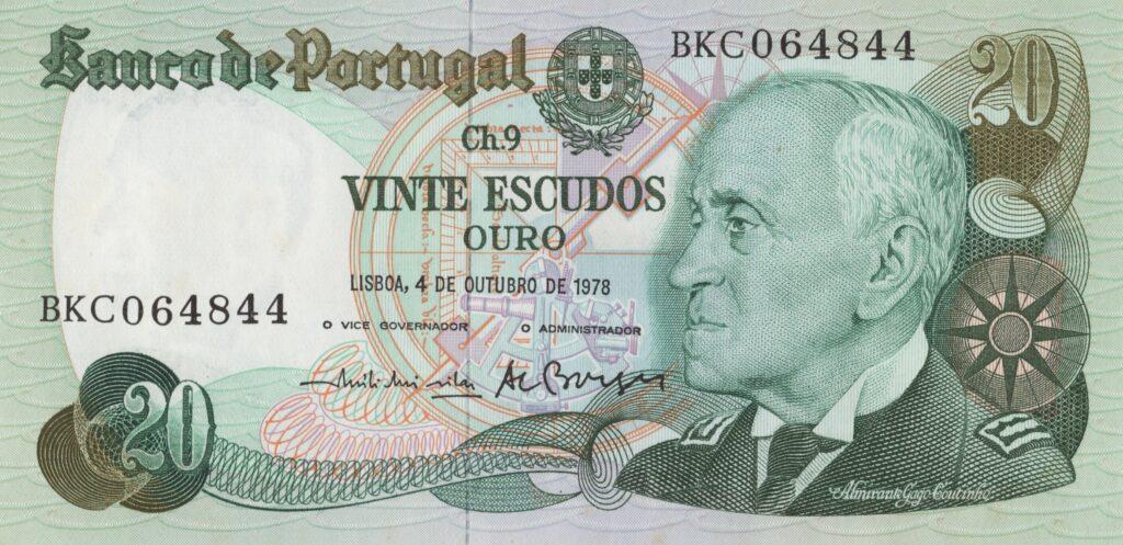 PORTUGAL billet de 20 Escudos 04-10-1978, Amiral Gago Coutinho - Pick-176b(5)