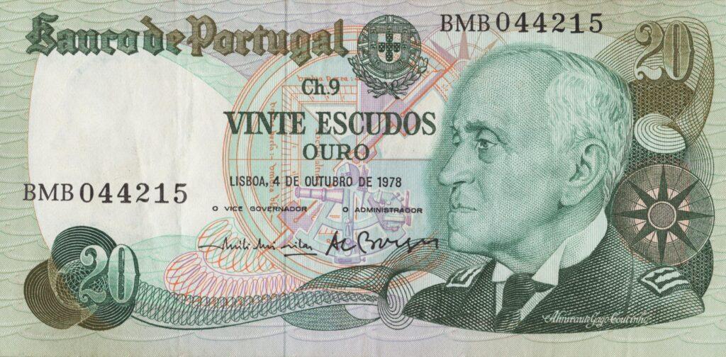 PORTUGAL billet de 20 Escudos 04-10-1978, Amiral Gago Coutinho - Pick-176b(5)