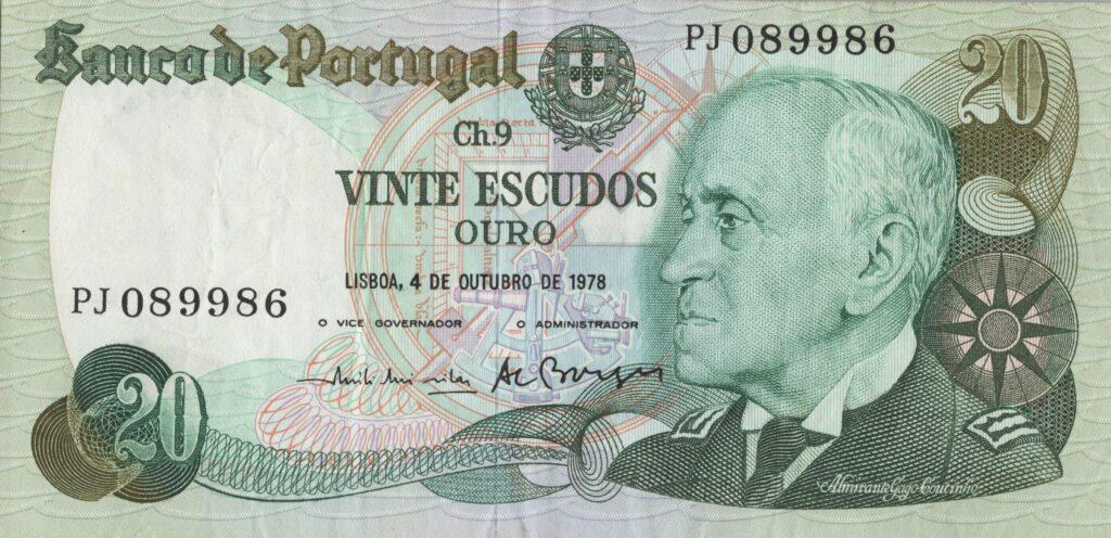 PORTUGAL billet de 20 Escudos 04-10-1978, Amiral Gago Coutinho - Pick-176b(5)