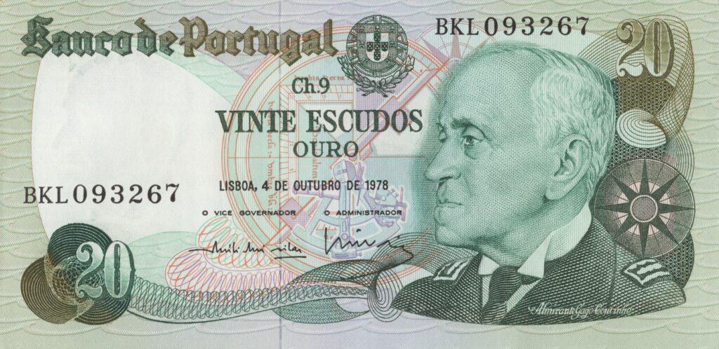 PORTUGAL billet de 20 Escudos 04-10-1978, Amiral Gago Coutinho - Pick-176b(6)