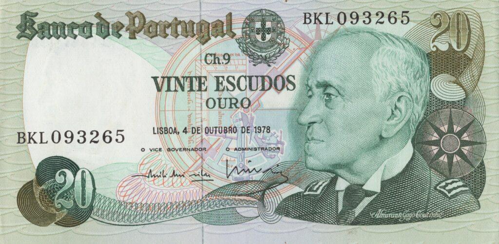 PORTUGAL billet de 20 Escudos 04-10-1978, Amiral Gago Coutinho - Pick-176b(6)