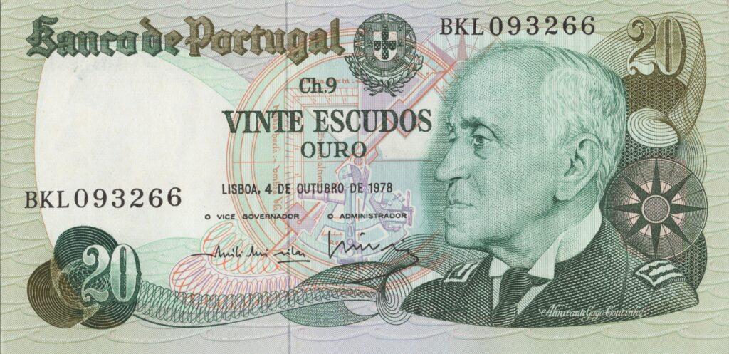 PORTUGAL billet de 20 Escudos 04-10-1978, Amiral Gago Coutinho - Pick-176b(6)