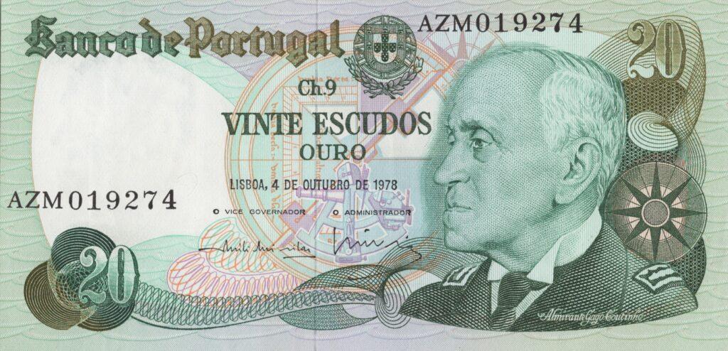 PORTUGAL billet de 20 Escudos 04-10-1978, Amiral Gago Coutinho - Pick-176b(6)