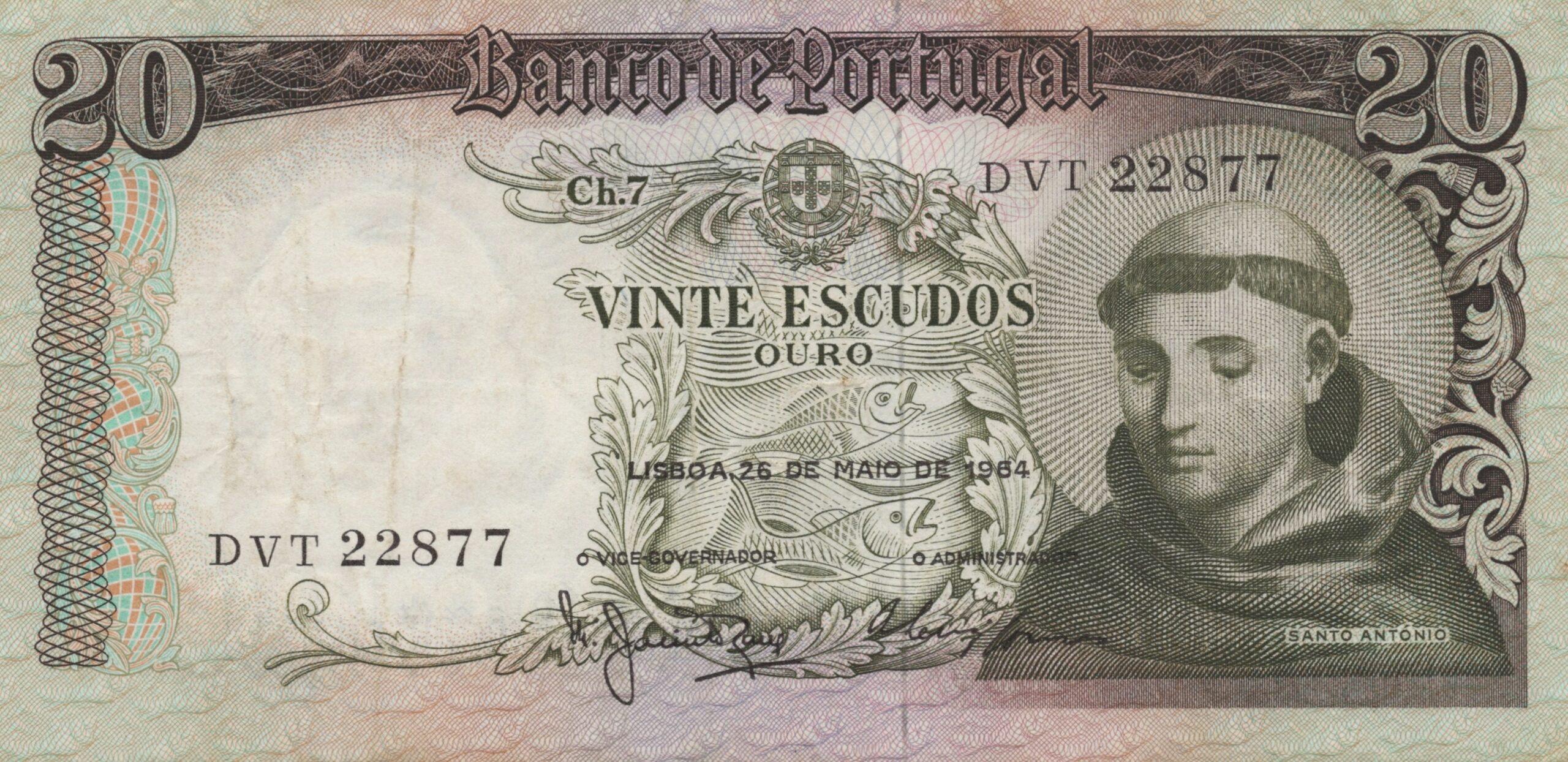 PORTUGAL billet de 20 Escudos 26-05-1964, Saint-Antoine - Pick-167b(6)