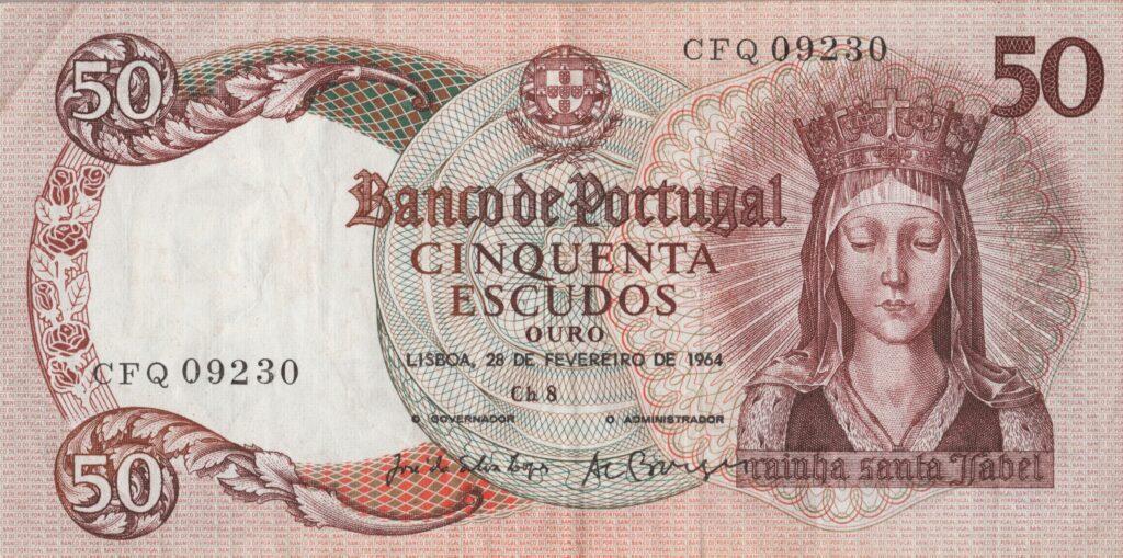 PORTUGAL billet de 50 Escudos 28-02-1964, Reine Santa Isabel - Pick-168(12)