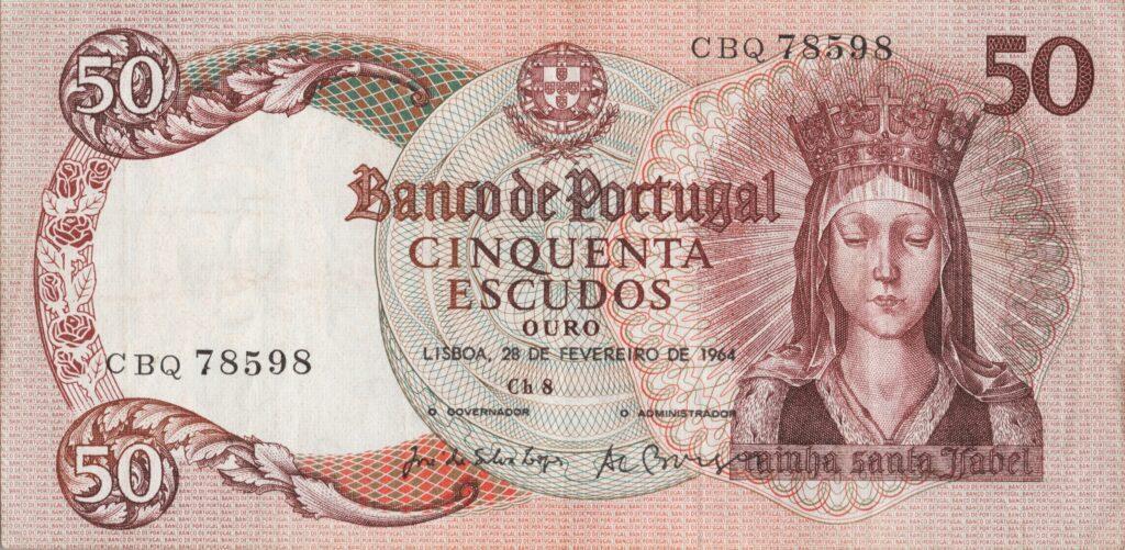 PORTUGAL billet de 50 Escudos 28-02-1964, Reine Santa Isabel - Pick-168(12)