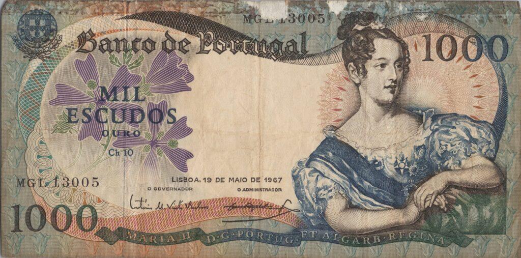 PORTUGAL billet de 1.000 Escudos 19-05-1967, Maria II - Pick-172a(7)