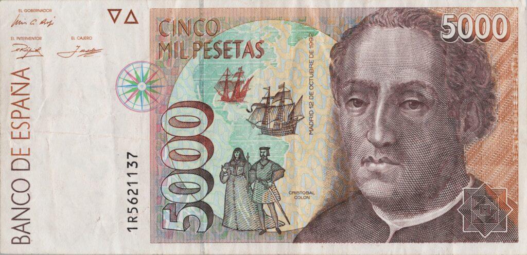 ESPAGNE billet de 5.000 Pesetas Christophe Colomb 12-10-1992