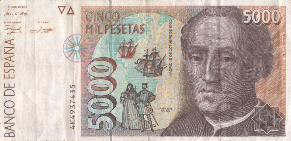 ESPAGNE billet de 5.000 Pesetas Christophe Colomb 12-10-1992