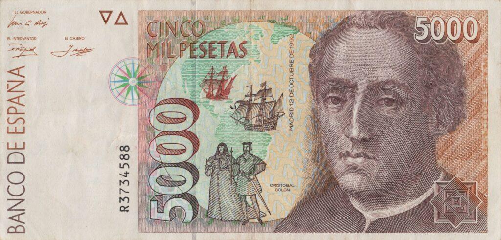 ESPAGNE billet de 5.000 Pesetas Christophe Colomb 12-10-1992