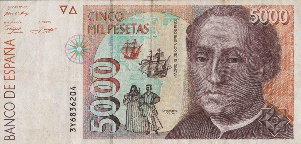 ESPAGNE billet de 5.000 Pesetas Christophe Colomb 12-10-1992