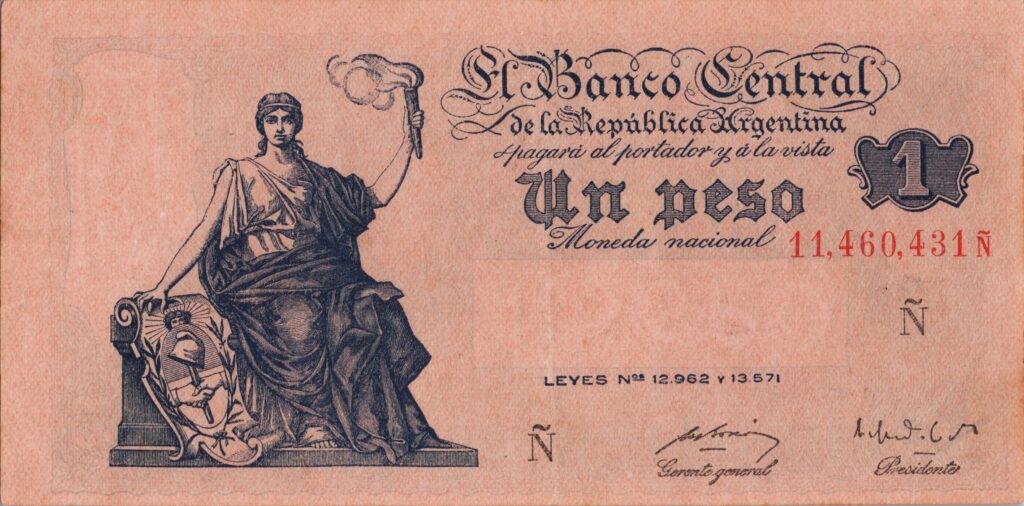 ARGENTINE billet de 1 Peso ND (1951) Progrès, série Ñ