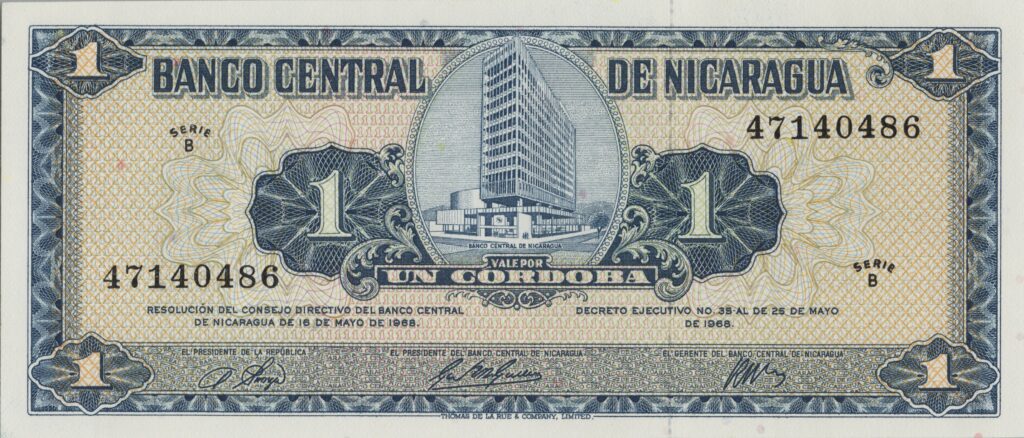 NICARAGUA billet de 1 Cordoba du 25-05-1968 Banque centrale