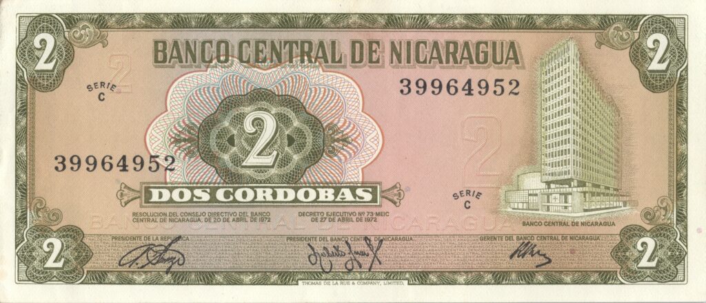 NICARAGUA billet de 2 Cordobas du 27-04-1972 Banque centrale