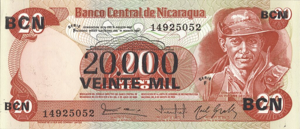 NICARAGUA billet de 20.000 Cordobas du 11-08-1987 German Pomares Ordoñez