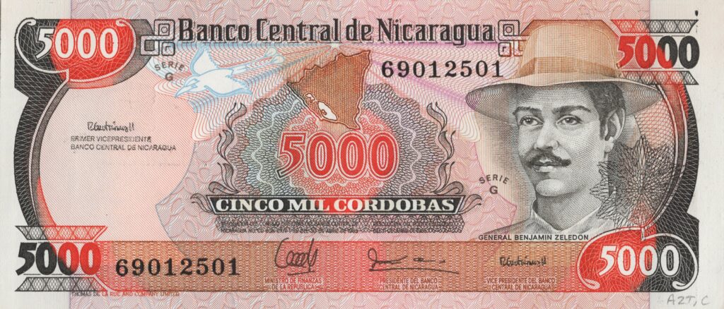 NICARAGUA billet de 5.000 Cordobas de 1988 Benjamin Zeledon