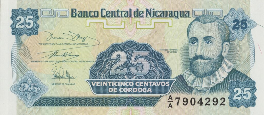 NICARAGUA billet de 25 centavos de Cordoba ND (1991) Francisco Córdoba