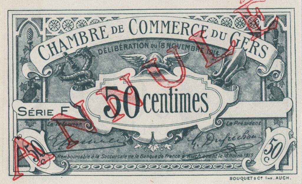 FRANCE billet Chambre de Commerce Du GERS (32) 50 Cts, 1914 ANNULÉ