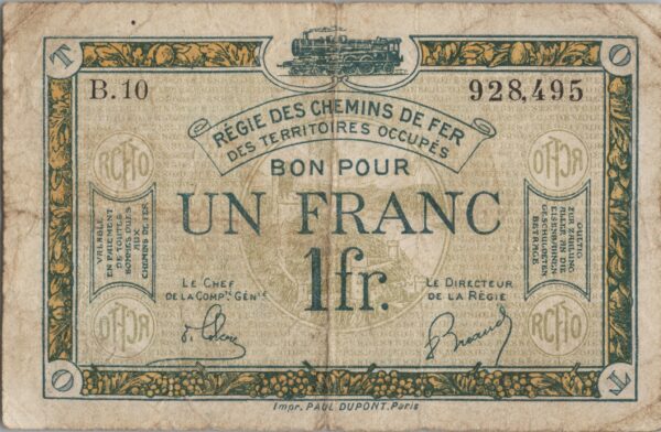 Billet Chambre de Commerce, 1 Franc RÉGIE DES CHEMINS DE FER
