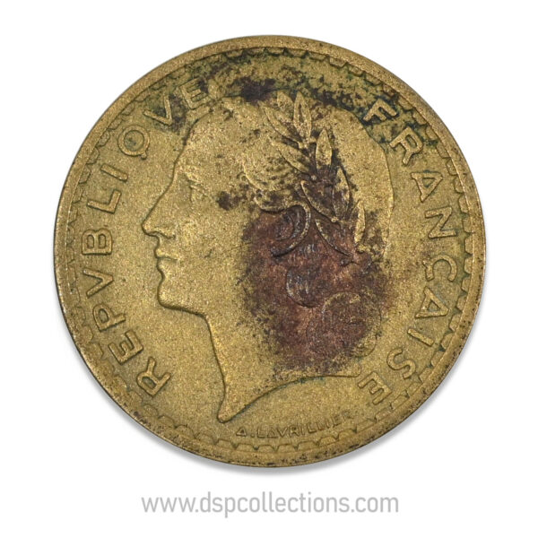 FRANCE, pièce de 5 Francs 1938, Lavrillier Bronze-Aluminium – Image 2